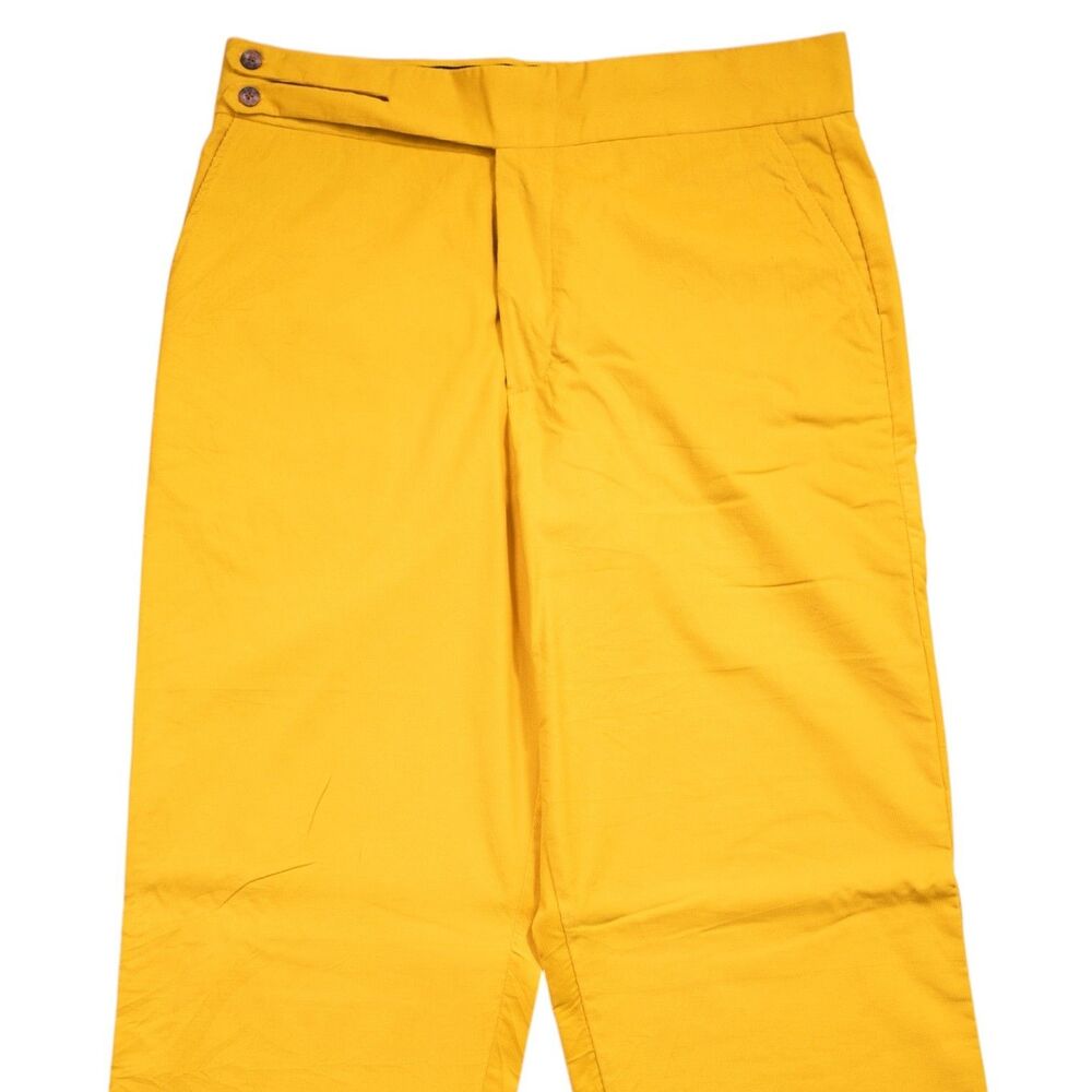 Mens Gurkha Pants 34 Yellow Corduroy High Waist Straight Fit Flat Front Trousers